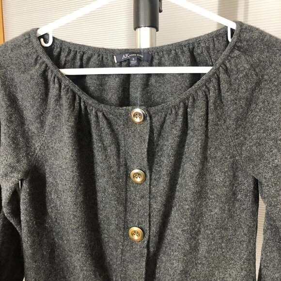 ANNE KLEIN 100% Cashmere Grey Button Down 3/4‎ Sleeve Sweater Sz S - Picture 3 of 8